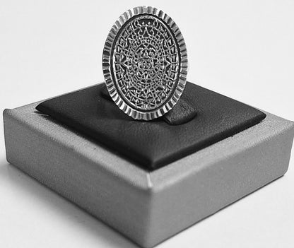 Anillo Calendario Azteca en Plata Ley 925, sello de autenticidad Plata Ley .925